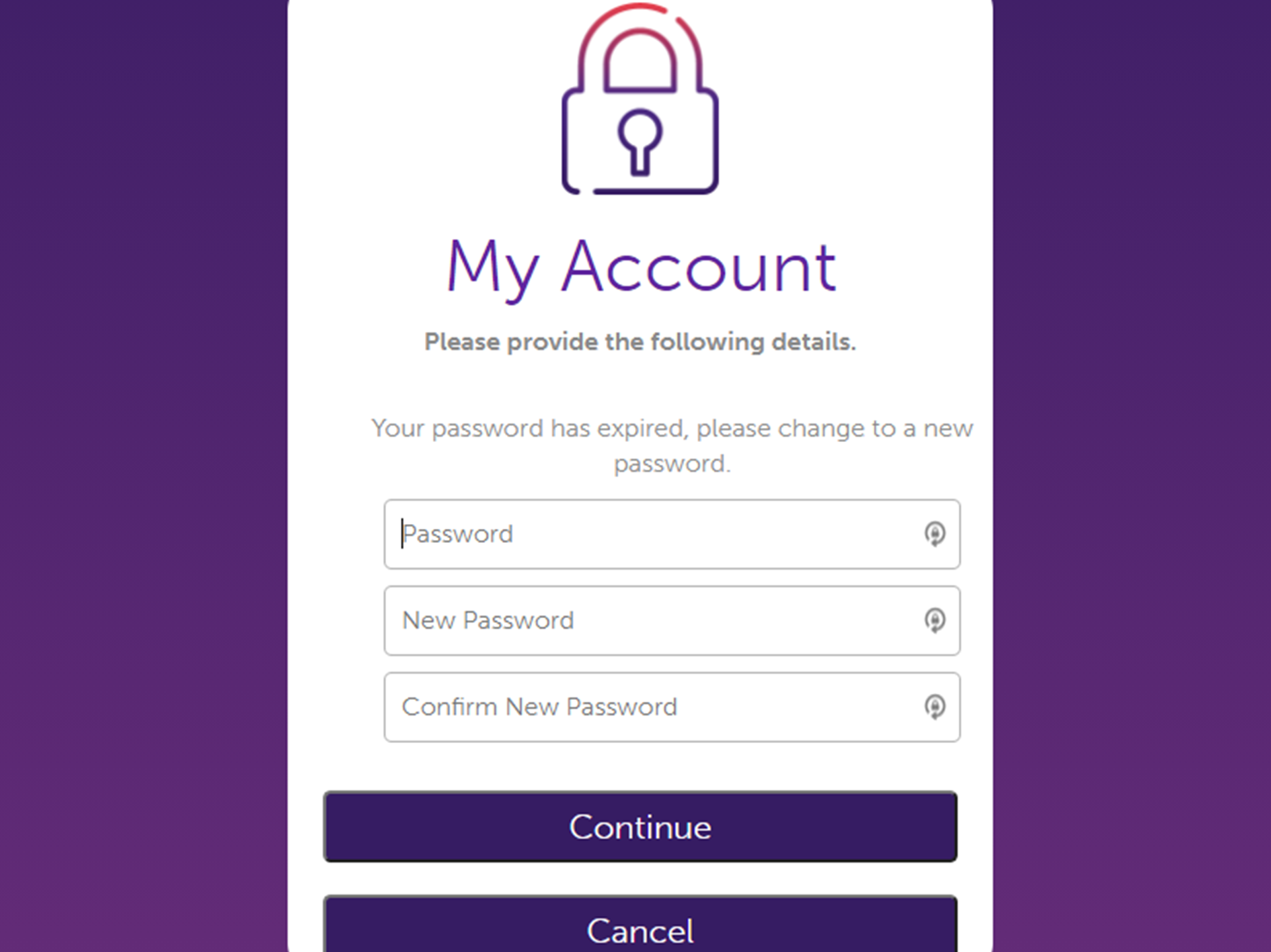 My account page prompting you to change your password